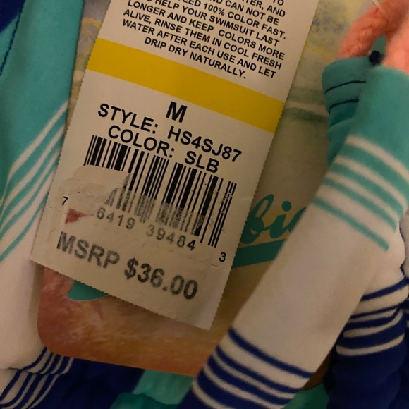 NWT Hobie Boho blue striped bikini top with orange string accents. Medium. Fun. - Picture 8 of 8